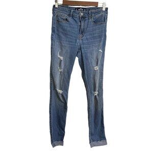 Hollister Womens Medium Wash Distressed High-Rise Super Skinny Jeans Size 28 30